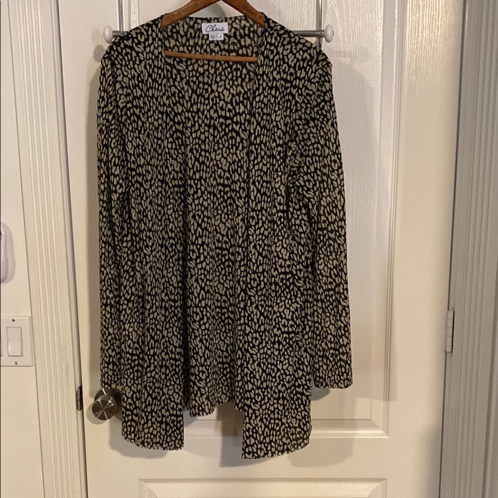 Chico's Black and Cream Patterned Cardigan